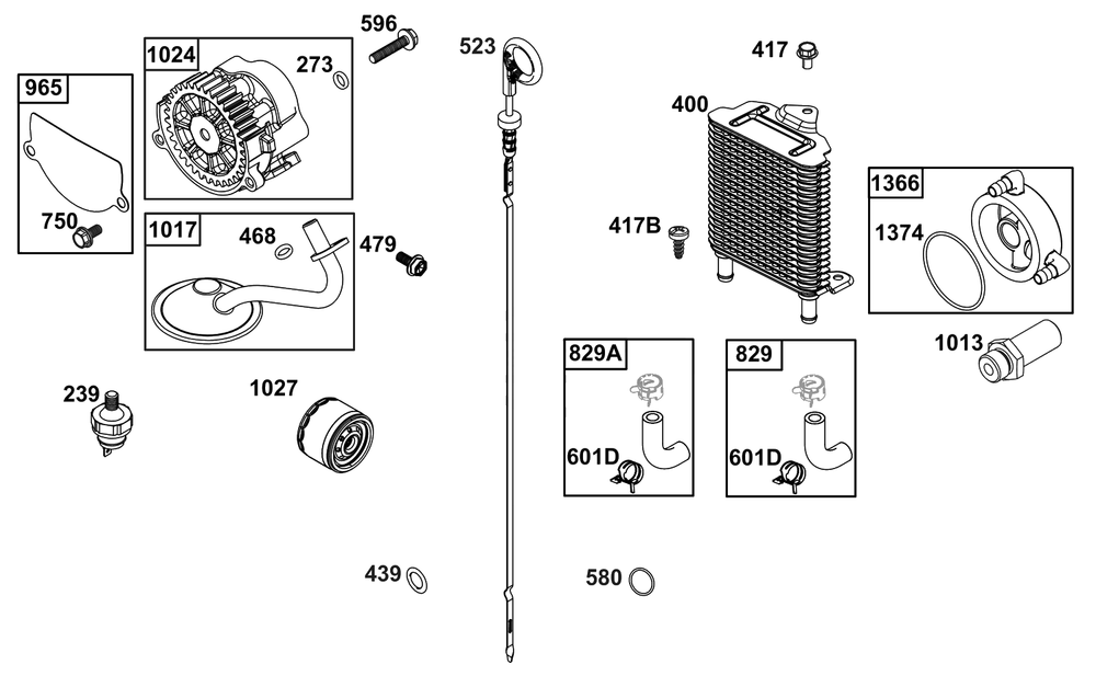 Lubrication Group Diagram and Parts List for 611477-1247-J1  Briggs and Stratton Engine